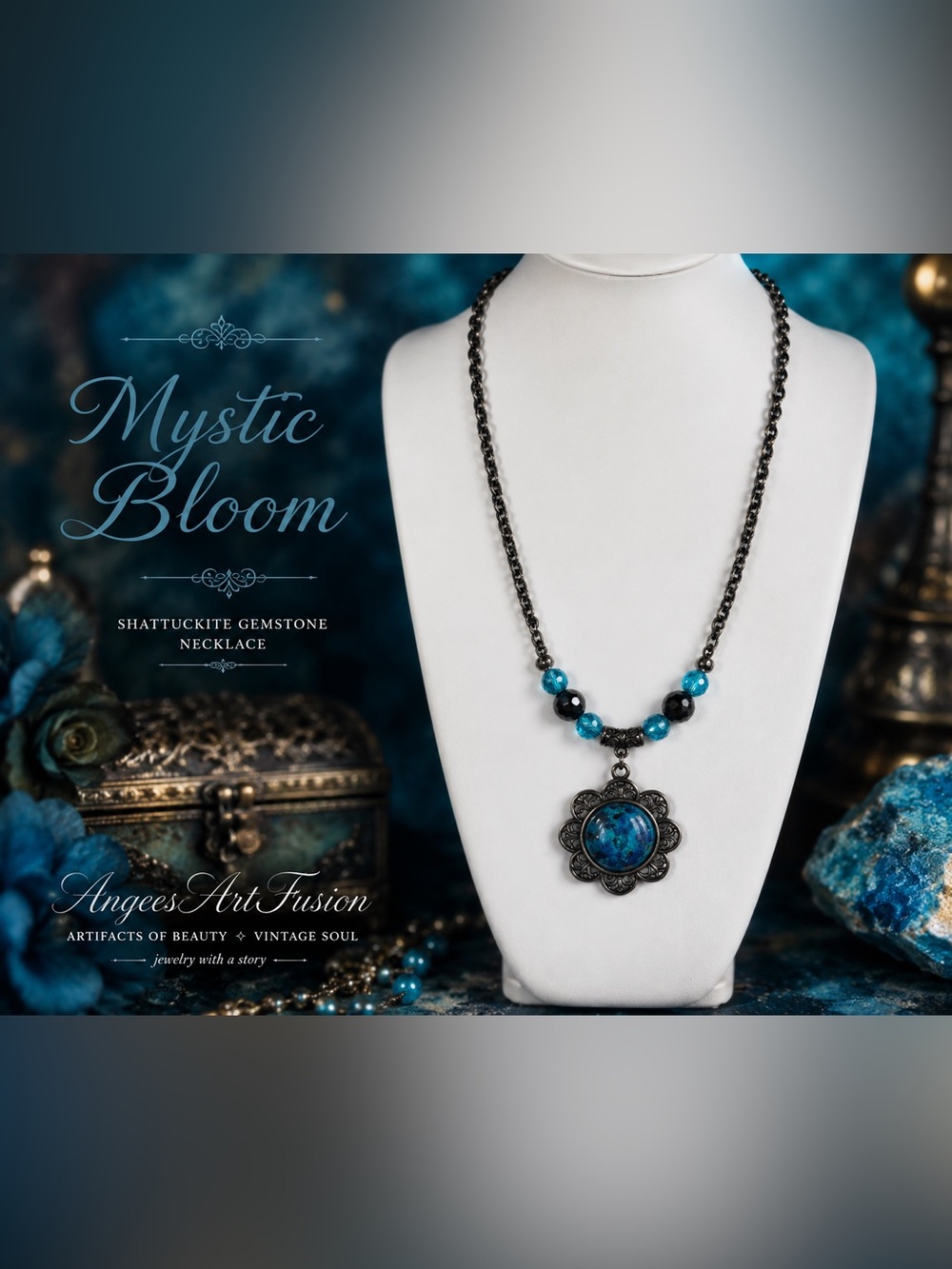 “Mystic Bloom” – Shattuckite Gemstone Necklace